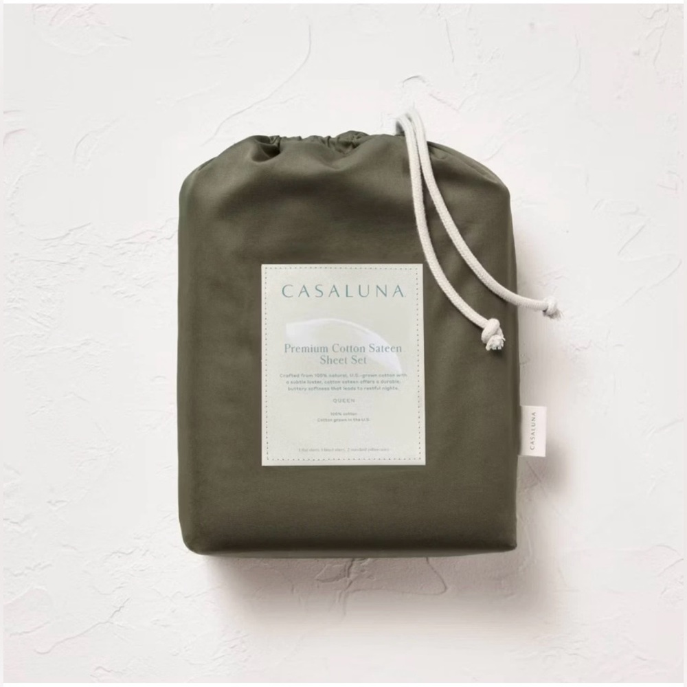 New Casaluna King 600 Thread Count Sateen sheet set- Olive Green